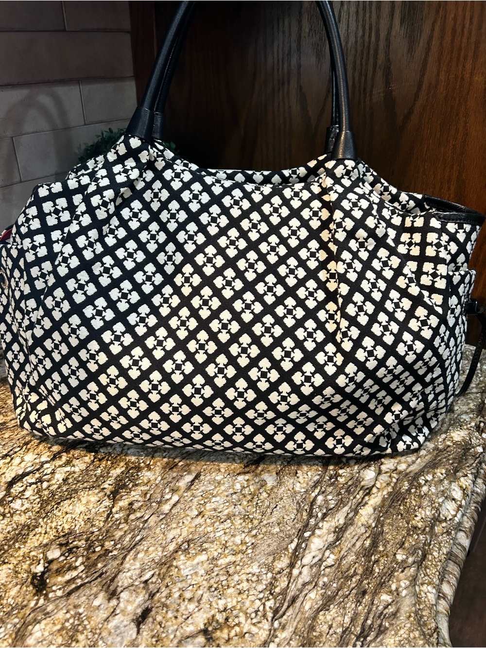 kate spade Black & White Patterned Tote with Center Stripe - Picture 4 of 8